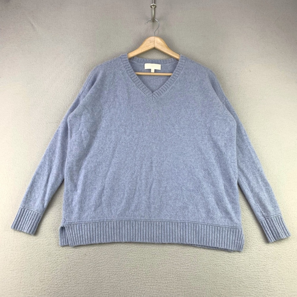 LXT Lisa Todd V-Neck Sweater Women S Blue‎ Cashmere Long Sleeve Pullover Knit